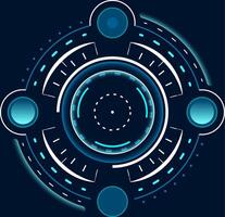 Glowing blue and white futuristic heads up display element rotating against a dark backdrop, offering a striking visual for technology focused projects and digital designs vector