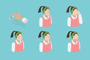 3D Isometric Flat Conceptual Illustration of Facial Roller, Instruction How to Use Derma-roller vector