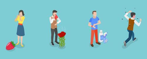 3D Isometric Flat Conceptual Illustration of Allergic Reaction, Causes of Allergy vector
