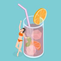 3D Isometric Flat Conceptual Illustration of Summer Vibes, Chilling and Relaxing vector