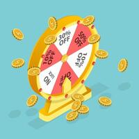 3D Isometric Flat Conceptual Illustration of Fortune Wheel Game, Online Promotion Event vector