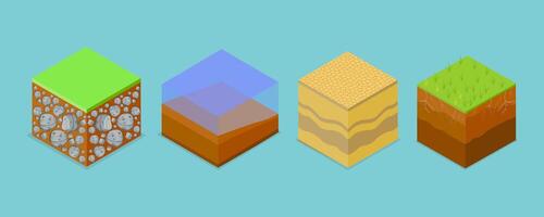 3D Isometric Flat Set of Different Soil Layers, Textured Ground Surfaces vector