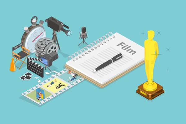 3D Isometric Flat Set of Oscar Award, Filmmaking and Cinematography