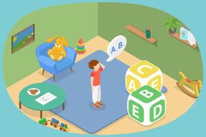 3D Isometric Flat Conceptual Illustration of Delayed Language Skills, Speech Therapy vector