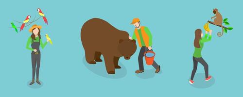 3D Isometric Flat Set of Zookeepers, Zoo Workers vector