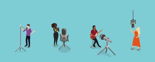 3D Isometric Flat Set of Talented Singers, Creative Hobby, Vocal Recreation vector