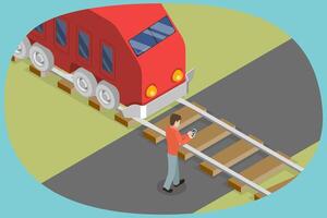 3D Isometric Flat Conceptual Illustration of Railroad Safety Rules, Keep Back From Platform Edge vector