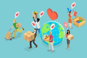 3D Isometric Flat Conceptual Illustration of NGO And Volunteering, Charitable Donation and Volunteer Work vector