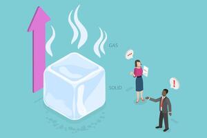 3D Isometric Flat Conceptual Illustration of Solid to Gas Phase Transformation, Sublimation Process vector