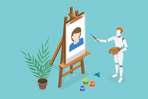 3D Isometric Flat Conceptual Illustration of Artificial Intelligence Generating Artwork, AI Painter vector