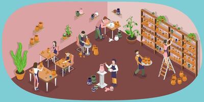 3D Isometric Flat Conceptual Illustration of Pottery Workshop, Artist During Handicraft vector