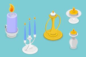 3D Isometric Flat Set of Candlesticks, Retro Candles vector