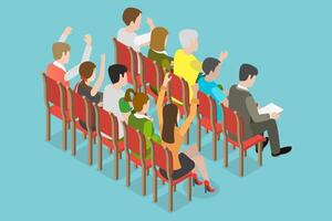 3D Isometric Flat Conceptual Illustration of Conference, Audience Back View vector