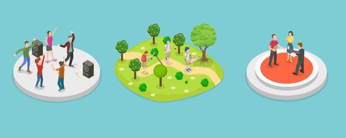 3D Isometric Flat Conceptual Illustration of Extracurricular Activities, Hobbies vector