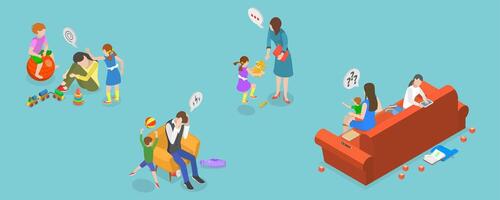 3D Isometric Flat Conceptual Illustration of ADHD Problem, Children with Neurodevelopmental Disorders vector