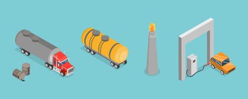 3D Isometric Flat Set of Gas and Gas Industry Elements, Extraction and Transportation vector