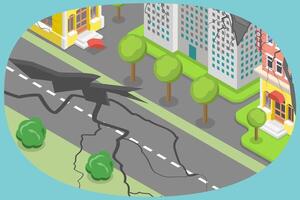 3D Isometric Flat Conceptual Illustration of Earthquake Destruction, Hatural Disaster or Cataclysm vector