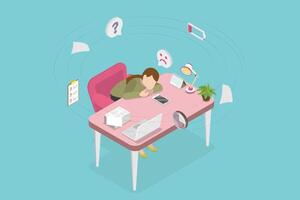 3D Isometric Flat Conceptual Illustration of Witing for a Call, Sad Unhappy Woman vector