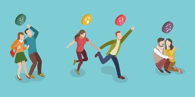 3D Isometric Flat Set of Frightened People, Fleeing in Panic Persons vector