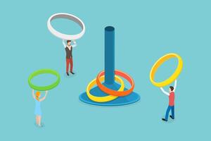 3D Isometric Flat Conceptual Illustration of Pin And Rings, Ring Toss Game vector