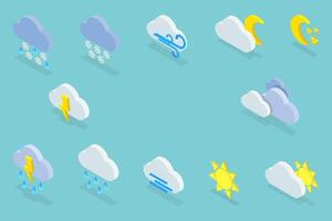 3D Isometric Flat Set of Weather Icons, For Web or Mobile App vector