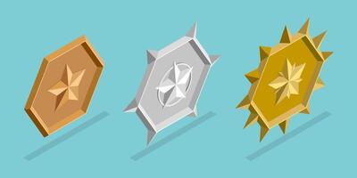 3D Isometric Flat Set of Ranking Badge, Trophy or Prize for Success vector
