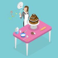 3D Isometric Flat Conceptual Illustration of Cooking with Song, Singing to Microphone vector