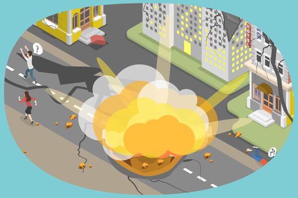 3D Isometric Flat Conceptual Illustration of War, Afraid People Running Away