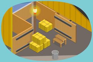 3D Isometric Flat Conceptual Illustration of Empty Hors Barn, Horse Stabling Building vector