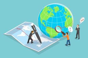 3D Isometric Flat Conceptual Illustration of Earths Equator, Geographic Coordinate System vector