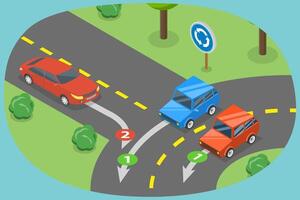 3D Isometric Flat Conceptual Illustration of Traffic Regulating Rules, Roundabout Crossing vector