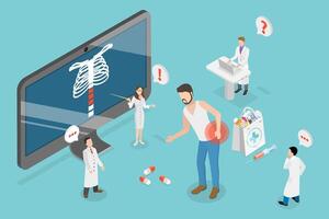 3D Isometric Flat Conceptual Illustration of Backache, Suffering From Spine Pain vector