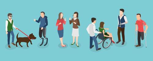 3D Isometric Flat Conceptual Illustration of People with Different Types Of Disabilities, Equality, Diversity and Inclusion vector
