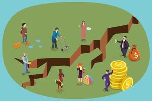 3D Isometric Flat Conceptual Illustration of Social Inequality, Financial Gap Between People of Different Classes vector
