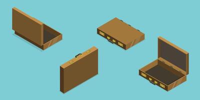 3D Isometric Flat Set of Four Views of a Briefcase, Office Case vector