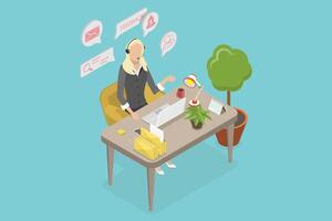 3D Isometric Flat Conceptual Illustration of Operators at Helpdesk, Online Consulting vector