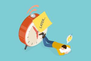 3D Isometric Flat Conceptual Illustration of Procrastination, Postpone Tasks to Do Later vector