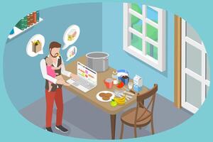 3D Isometric Flat Conceptual Illustration of Multitask Father, Perfect Husband vector