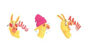 Cute Lama Character Singing Funny Song and Crying Set vector
