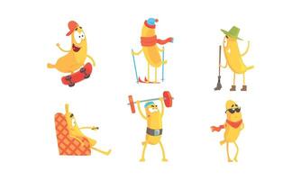 Cartoon Banana Character Doing Various Activities Set vector