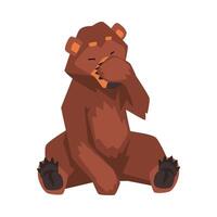 Brown Bear Sitting and Covering Muzzle with Its Paw, Wild Forest Animal Character Cartoon illustration vector