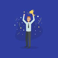 Smiling Successful Businessman with Winner Cup Trophy illustration vector