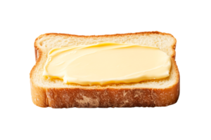 Sliced bread with creamy butter spread on top png