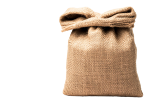 Burlap sack filled with natural materials on a transparent background png