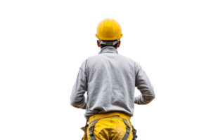 Construction worker in safety gear preparing for task at site png