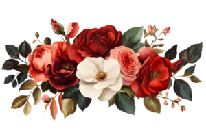 Floral arrangement with roses and leaves on transparent bg png