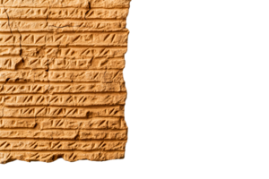 Ancient cuneiform tablet fragment with detailed inscriptions png