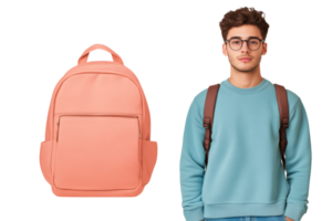 Young man wearing sweater with pink backpack in casual setting png