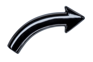 Curved black arrow pointing to the left with a shiny finish png