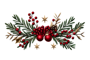 Festive holiday decoration with red berries and pine branches png